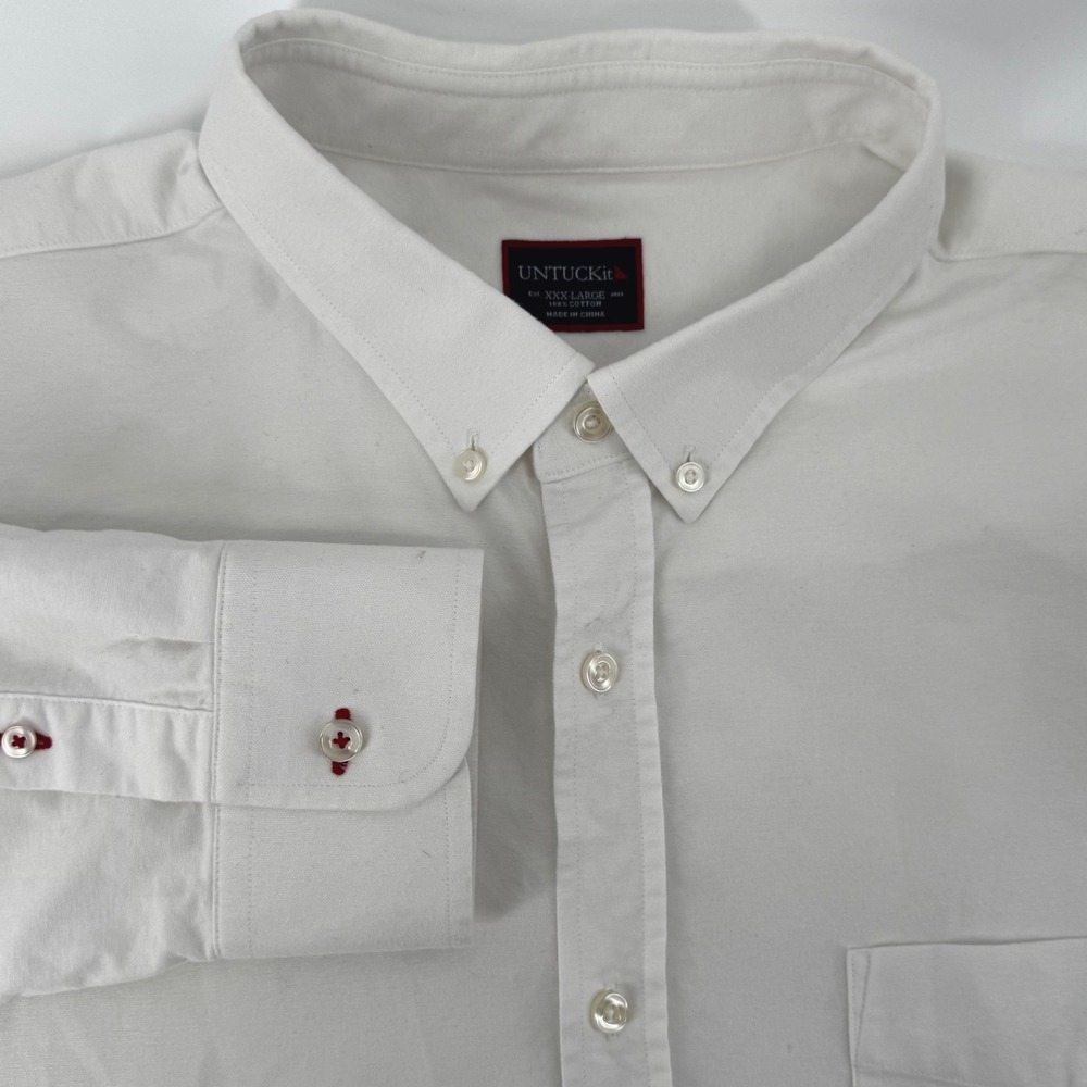 UNTUCKit Mens XXXL White Cotton Long Sleeve Button Down Shirt Signature Hem Logo